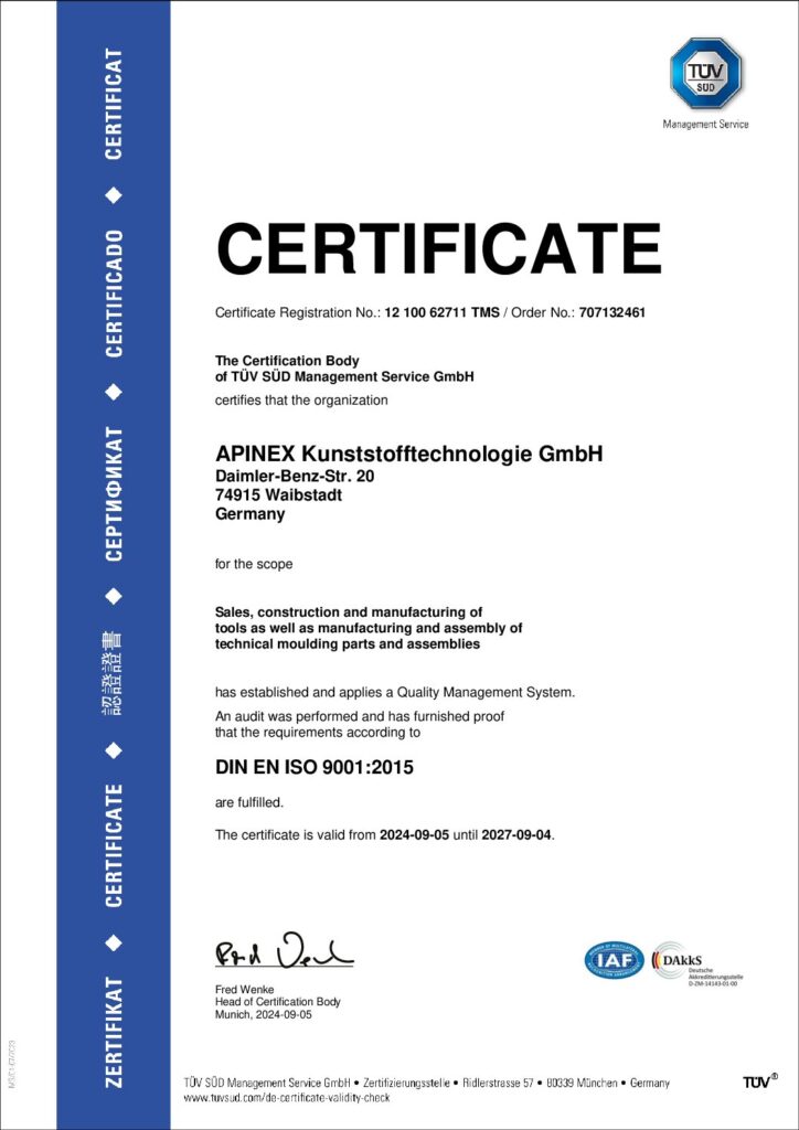 Apinex GmbH Zertifikat ISO/TS 16949:2009