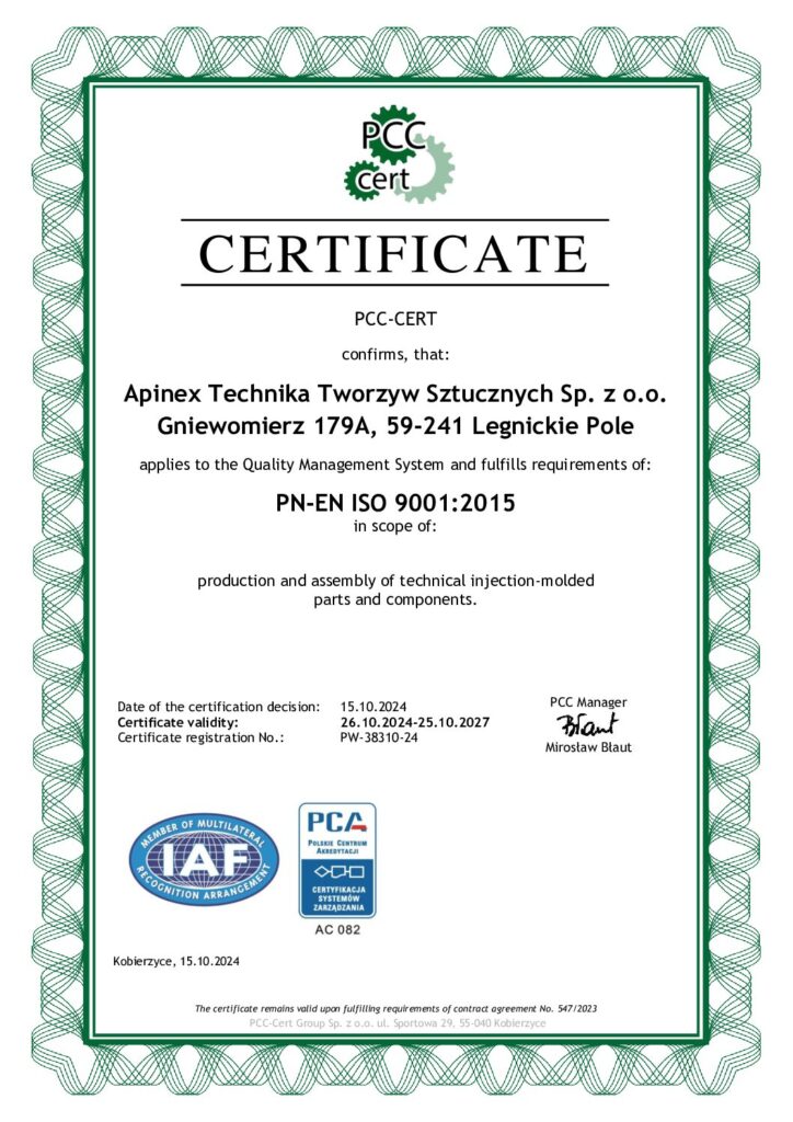 Apinex GmbH Zertifikat ISO/TS 16949:2009