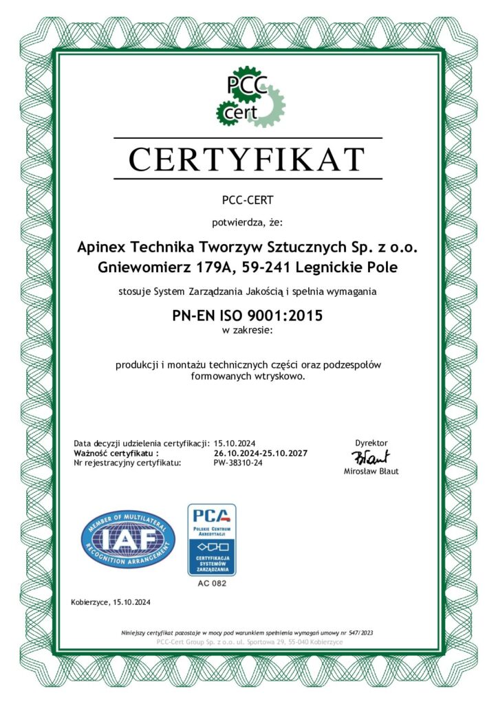 Apinex GmbH Zertifikat ISO/TS 16949:2009