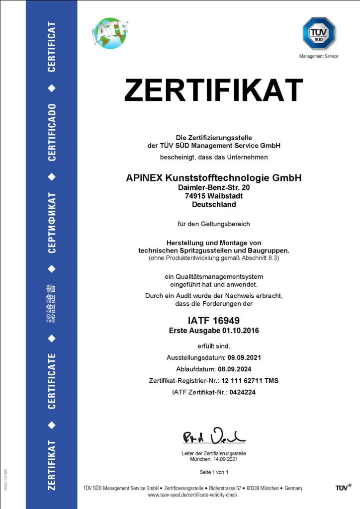 Apinex GmbH Zertifikat ISO9001:2008